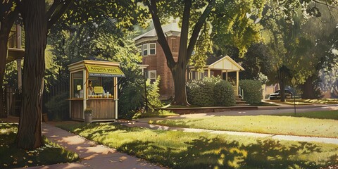 Obraz premium Lemonade stand in front yard of a residential house