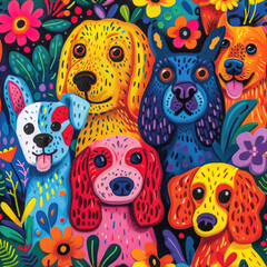 Fototapeta na wymiar Dogs pop art colorful repeat pattern - modern art, abstract dog art