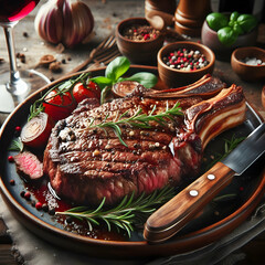 Bistecca alla Fiorentina (Florentine Steak) in a plate close up view 