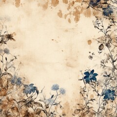 Vintage floral background with flowers and leaves on old paper texture.