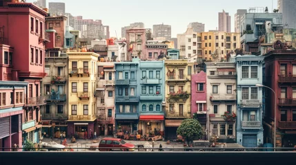 Fotobehang City Diveity: A Colorful and Eclectic Photo of Urban Neighborhoo © Graphics.Parasite