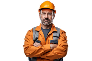 man technician with crossed arms ready for work isolated on transparent background or png background