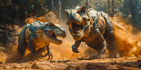 tyrannosaurus rex dinosaur 3d, fighting, angry, dangerous.