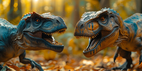 tyrannosaurus rex dinosaur 3d, fighting with each other 