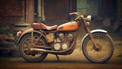 Photoshoot of old rusty vintage motorcycle