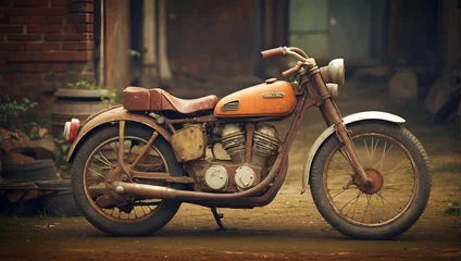 Schilderijen op glas Photoshoot of old rusty vintage motorcycle © Malik