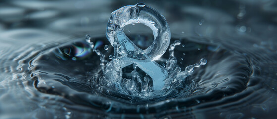 Sculpture of the number eight made of water to commemorate international womens day. The water represents the strength and fluidity of women's contributions to society. - obrazy, fototapety, plakaty