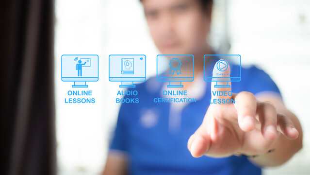 E-learning Online Education Training Webinar Seminar Personal Development and Professional growth, Home quarantine distance learning concept, Digital courses to develop new skills.