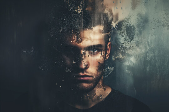 A man with schizophrenia: Concept of schizophrenia, depression, and anxiety.