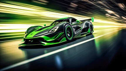 Light Green and Blackupercar on the Track: A Ft and Furio Cinematichot - obrazy, fototapety, plakaty