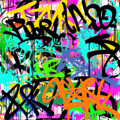 Pop art graffiti doodles colorful abstract 90s repeat pattern