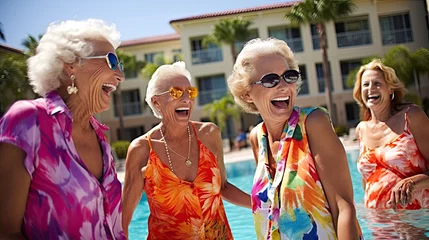 Fototapete Heringsdorf, Deutschland 70 year old woman in a luxury, retirement village community pool with her friends,