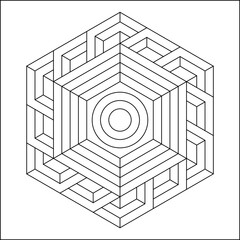 Easy Coloring Pages for Adults.
Coloring Page of geometric abstract mandala.
Simple mandala in a hexagon shape. EPS 8. #774