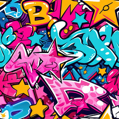 Obraz premium Pop art graffiti doodles colorful abstract background 90s repeat pattern