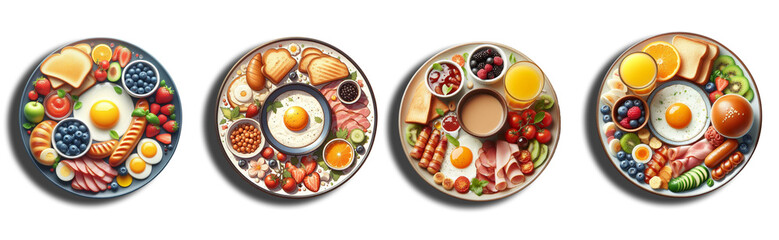 Set of plates with breakfast Isolated cutout on transparent background - obrazy, fototapety, plakaty