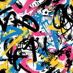 Pop art graffiti doodles colorful abstract background 90s repeat pattern