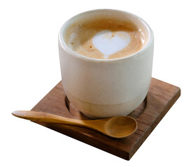 Cup of coffee latte with heart shape isolated on transparent background