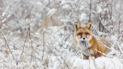 Red Fox Camouflaging in Snowy Landscape AI Generated.