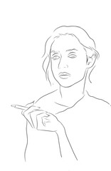  a woman smoking on a white background