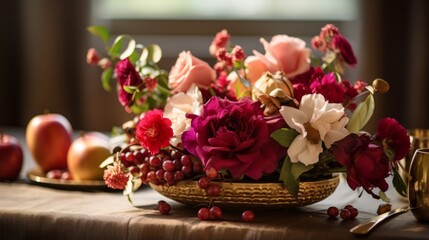 A rosh hashanah themed floral centerpiece