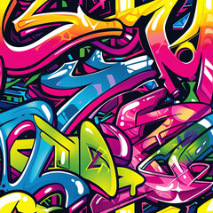 Naklejka premium Pop art graffiti doodles colorful abstract background 90s repeat pattern