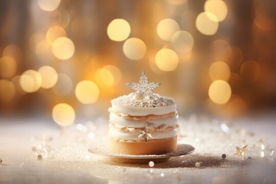Soft and angelic dessert illuminated by sparkling bokeh lights.