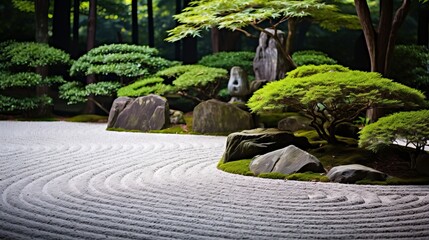 A zen garden with patterns symbolizing balance and harmony