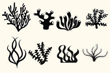 collection of seaweed and coral silhouettes in vector