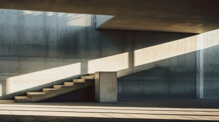 A dramatic play of light and shadow on brutalist surfaces