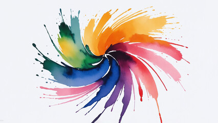 Multi color water splash paint brush strokes in watercolor against white background AI generated