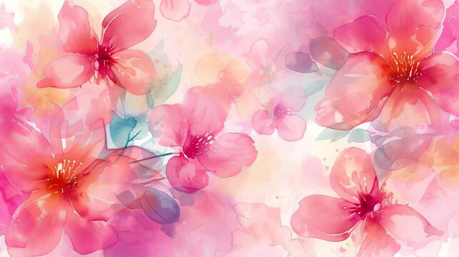 Watercolor painting of a floral background with a pink summer design