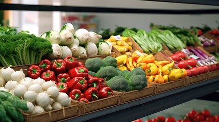 Vegetables in grocery store + light background 