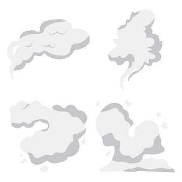 Set of Cartoon Smoke Cloud. Smoke Explosion, Isolated On White Background. Vector Illustration