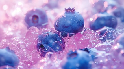Water drops on ripe sweet blueberry. Fresh blueberries background with copy space for your text. Vegan and vegetarian concept. Macro texture of blueberry berries.Texture blueberry berries close up