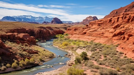Fototapeta premium A rugged, red rock canyon with a winding river