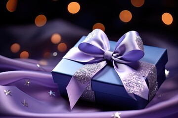 A beautiful bow made of shiny satin ribbon is tied neatly around a gift box, adding a touch of elegance, 