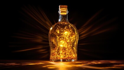 shiny glass bottle illuminated by yellow lighting