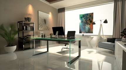 Stylish Glass Desk in Modern Home Office AI Generated