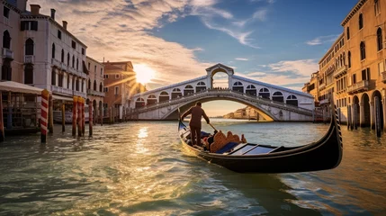 Papier Peint photo autocollant Pont du Rialto A gondola gliding through the serene canals of Venice, with the iconic 