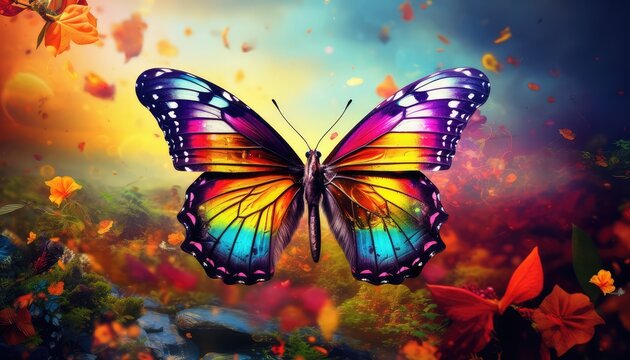 butterfly flying over vibrant natures colorful hd wallpeper