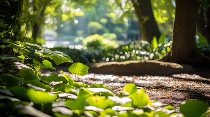 Obraz na płótnie Canvas Sunlight filtering through leaves in a tranquil garden