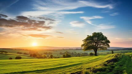 Tranquil sunrise over a tranquil countryside landscape