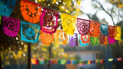 Day of the dead papel picado decorations in the breeze