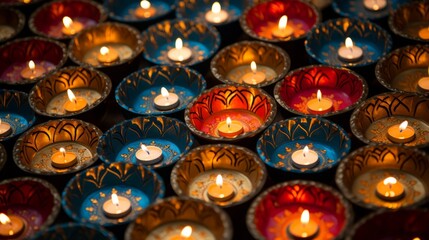 Diwali lamps arranged in a decorative pattern