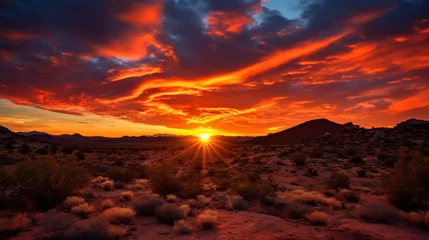 Rolgordijnen The fiery colors of a desert sunrise © Cloudyew