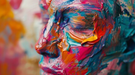 Vivid Close-Up Portrait of Artist Covered in Colors AI Generated