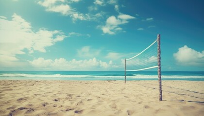 volleyball net on a dreamy beach with no people