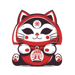 Japanese Neko Lucky Cat with Daruma Doll. Vector Illustration PNG Image