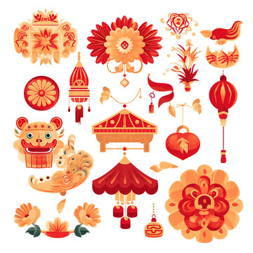 Collection of Chinese New Year Elements. Vector Illustration PNG Image