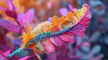 Crocheted sea feather toy vibrant backdrop, handcrafted and adorable, Ai Generated